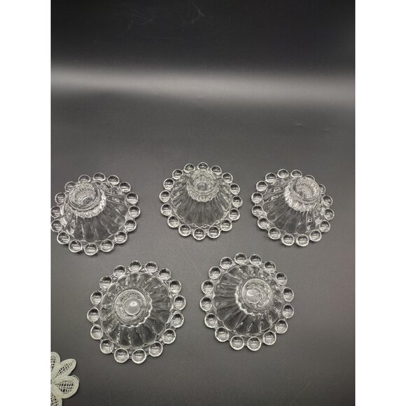 Vintage MCM Set 5 Anchor Hocking Boopie Bubble Clear Glass Candlestick Holders - Picture 15 of 16
